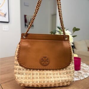 Tory Burch Woven Tan and Brown Shoulder Bag